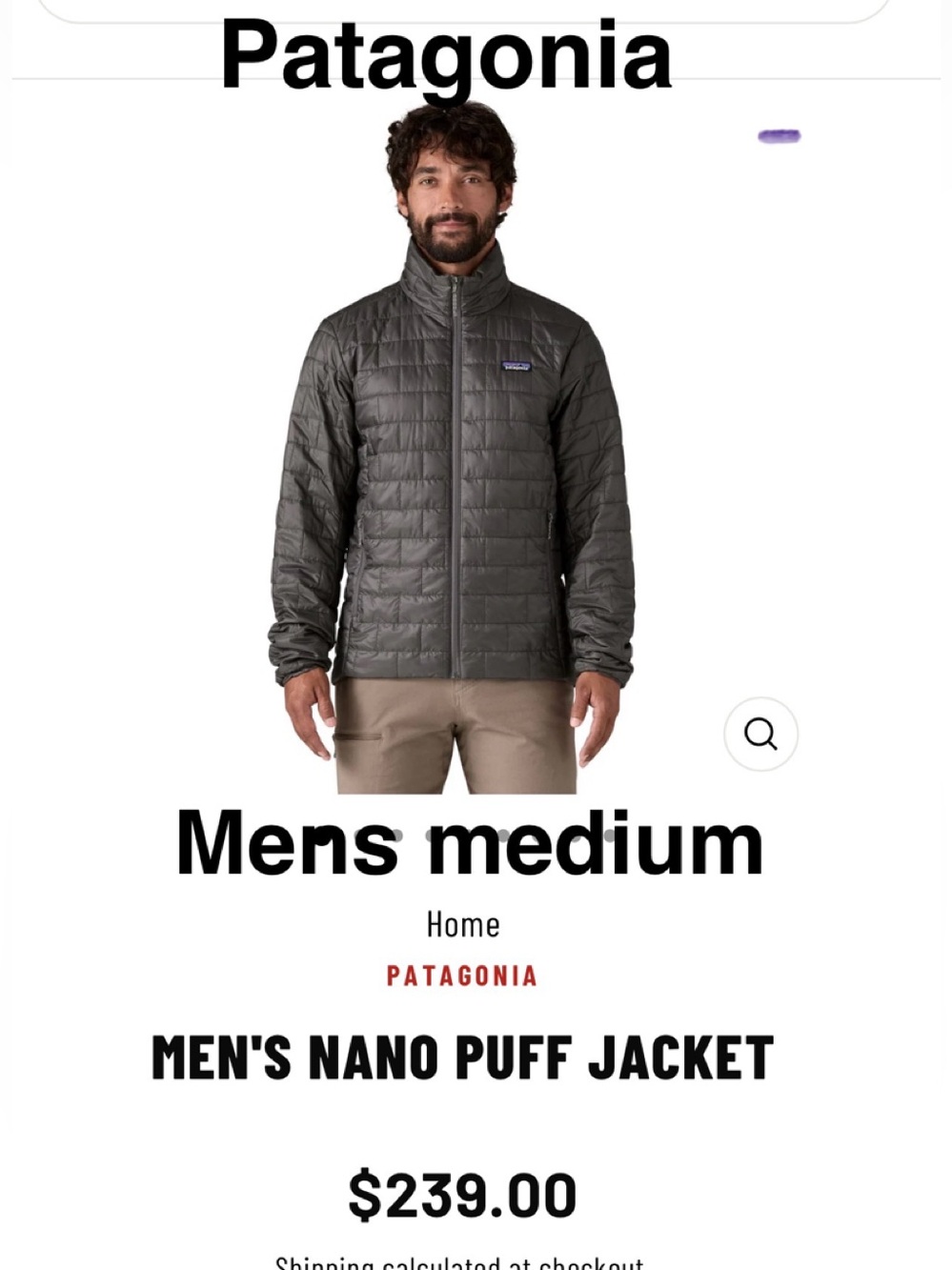 Patagonia Men's Nano Puff Jacket - Forged Gray- medium NEW